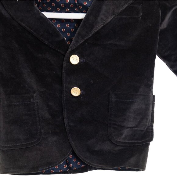 Toddler Boys Size 3 Black Velvet Blazer With Gold Buttons & Patterned Lining - Picture 3 of 6